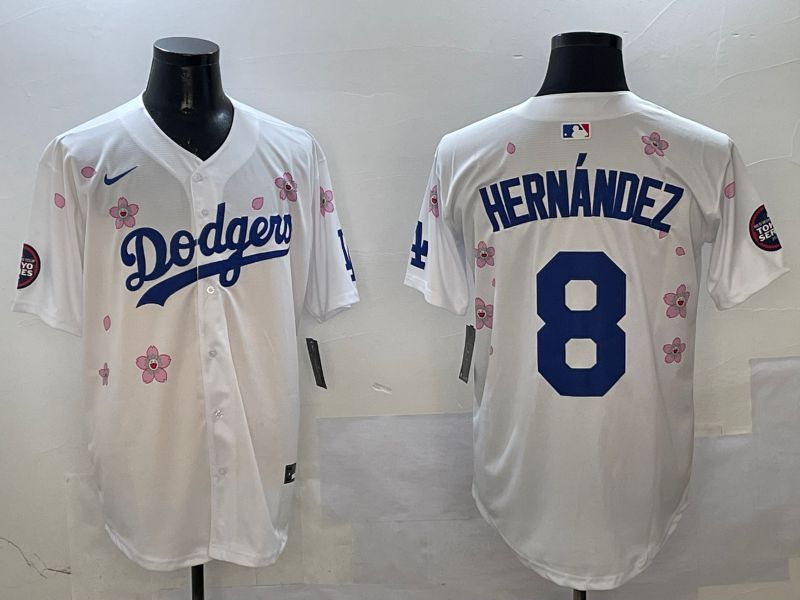 Men Los Angeles Dodgers #8 Hernandez White Sakura Edition 2025 Nike MLB Jersey style 1